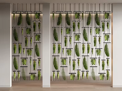 Decorative Modern Room Divider With Green Leaves And Vertical Frames For Interior Design 3d model
