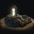 Ancient Stone Archway With Glowing Fire And Stone Steps Surrounded By Rocks 3d model