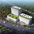 Modern Hospital Building With Green Roof And Lush Surrounding Trees