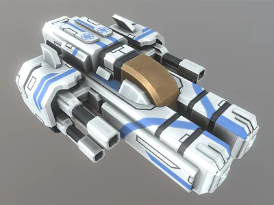 Futuristic Sci Fi Spaceship 3D Model With White Blue Black Accents And Golden Component 3d model