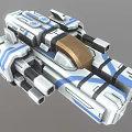 Futuristic Sci Fi Spaceship 3D Model With White Blue Black Accents And Golden Component