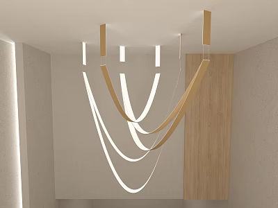 Contemporary Abstract Chandelier Design With Curved Metal Structures In Modern Interior Space 3d model