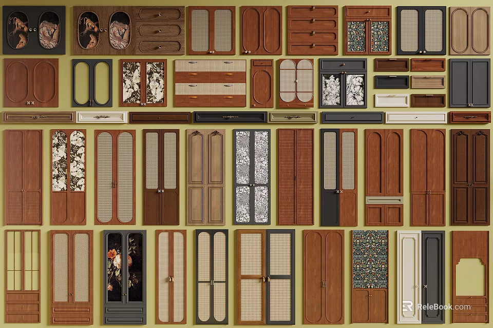 Various Wardrobe Doors With Different Designs Styles And Materials For Home Decor 3d model