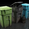 Public Waste Management Facilities with Colored Recycling Bins and Trash Containers