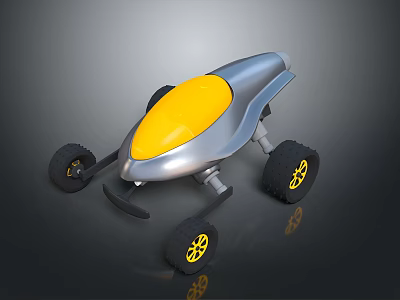 Silver And Yellow Streamlined Toy Car With Black Tires And Yellow Rims 3d model
