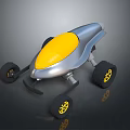 Silver And Yellow Streamlined Toy Car With Black Tires And Yellow Rims