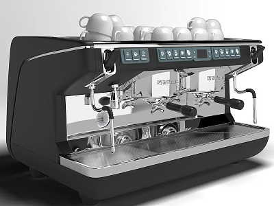Double Head Espresso Coffee Machine With Top Cup Storage And Digital Control Panel 3d model