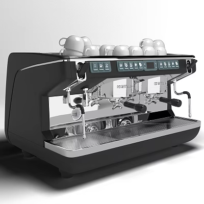 Double Head Espresso Coffee Machine With Top Cup Storage And Digital Control Panel 3d model