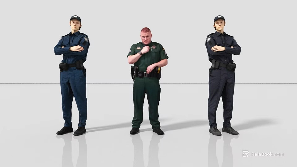 Uniformed Men Standing in a Row with Different Police Uniforms and Security Equipment 3d model 