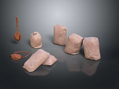 Practical Daily Household Items Featuring Burlap Bags Small Leather Pouch And Belt 3d model