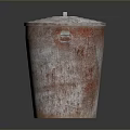Three Metal Trash Cans With Lids In Different Conditions On Reflective Surface 3d model