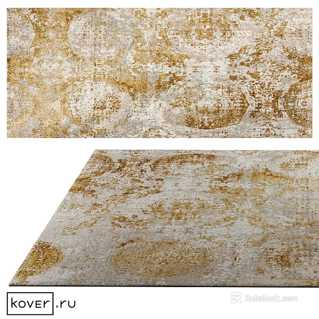 Elegant Square Carpet Featuring Gold And Beige Ornate Patterns For Home Decor 3d model 