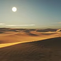 Desert Camping Site With Vast Sand Dunes Bright Sun And Clear Sky