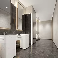 Luxurious Modern Hotel Bathroom Interior With Double Vanity Marble Countertop And Mirrors
