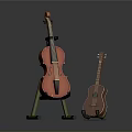 Home Living Violin on Stand and Small Guitar Display on Gray Background