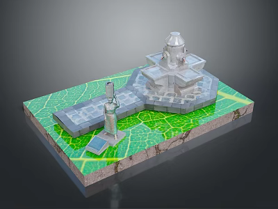 3D Decorative Fountain Model With Green Leaf Base And Stone Path Design 3d model