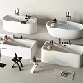 Modern White Bathtub Interior With Black Faucets Side Table And Accessories