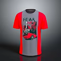 Gray And Red Casual T Shirt With Fear Balance Text And Red Car Graphic