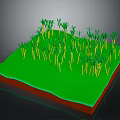 Green Plants With Yellow Stems And Green Leaves Growing On Green Ground In