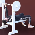 Woman Doing Barbell Bench Press On White Workout Bench In Sportswear With Sneakers