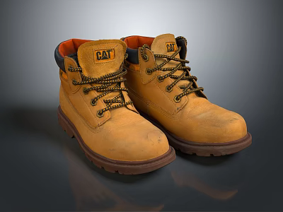 CAT Yellow Work Boots With Durable Leather Upper And Lace Up Design 3d model