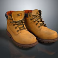 CAT Yellow Work Boots With Durable Leather Upper And Lace Up Design 3d model