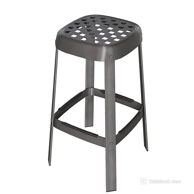 Sturdy Metal Bar Stool With Perforated Seat And Sleek Four Leg Frame 3d model 