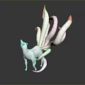 Nine Tailed Fox Game And Movie Character With White Body Pink Tipped Tails Red Markings