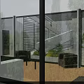 Bright Spacious Indoor Lounge With Large Glass Windows Overlooking Lush Green Natural Garden Landscape