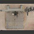 Vintage Industrial Mechanical Equipment With Metal Frame Vertical Column And Workbench Platform