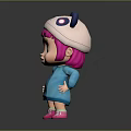 Cute Child Cartoon Character In Pink Hat With Blue Ears Blue Dress And Pink Shoes