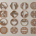 Wooden Lattice Windows with Various Shapes and Traditional Chinese Carved Patterns