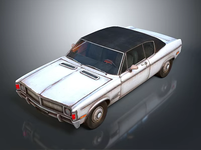 Vintage White Convertible Car With Black Roof Classic Grille And Retro Exterior Design 3d model