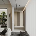 Modern Living Dining Room Interior With Sofa Coffee Table Floor To Ceiling Windows And Plants