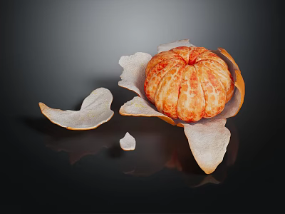 Peeled Tangerine With Exposed Flesh And Surrounding Peel On Black Background 3d model
