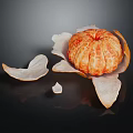 Peeled Tangerine With Exposed Flesh And Surrounding Peel On Black Background
