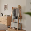 Wooden Storage Cabinet With Hanging Clothes Hat Brown Bag And Storage Basket