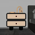 Black And White Bedside Table With Red Knobs And Decorative Object In Bedroom 3d model
