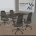 Modern Wooden Conference Table With Four Office Chairs In Meeting Room With Large Screen