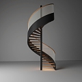 Black wrought iron wood tread spiral staircase 3d model