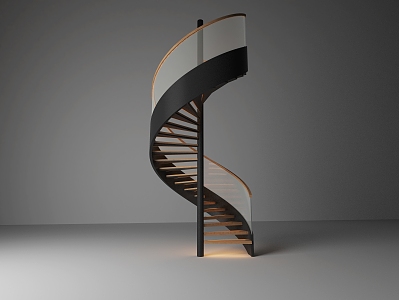 Black wrought iron wood tread spiral staircase 3d model