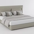 Modern Double Bed With Beige Upholstered Headboard And Neutral Bedding Pillows 3d model