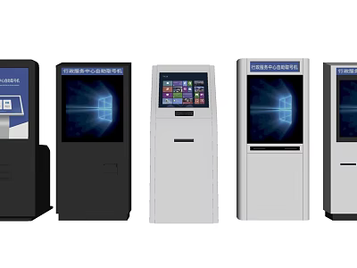 Modern Public Facility Self-Service Kiosks With Multiple Designs And Touch Screen Interface 3d model