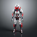 Futuristic Biomechanical Character With Red White Black Armor And Helmet Design