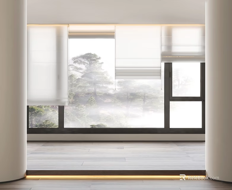 Modern White Curtains For Room Interior With Window View And Natural Light 3d model 