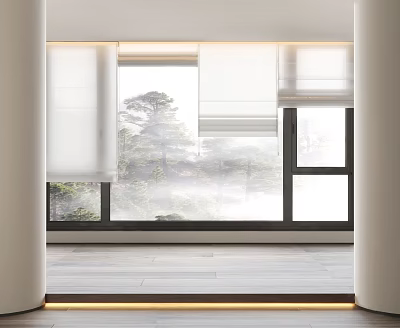 Modern White Curtains For Room Interior With Window View And Natural Light 3d model