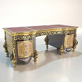 Ornate Classic Desk With Gold Carvings Dark Wood Drawers Cabinets And Intricate Details