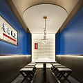 Modern Restaurant Interior Design With Open Kitchen Bar Seating And Stylish Lighting 3d model
