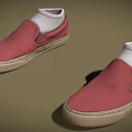 Red Casual Canvas Slip On Shoes With White Lining And Brown Sole