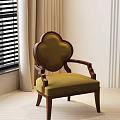 Leisure Chair With Green Cushion And Wooden Frame In Indoor Setting With Curtains And Blinds